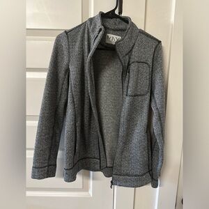 Black/white herringbone full zip fleece jacket